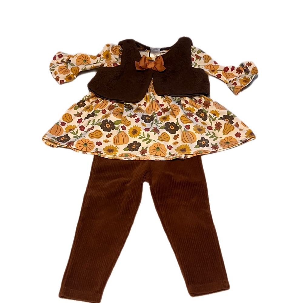 Baby Starters Floral Pumpkin 3 Piece Set - Brown and Orange 18 months